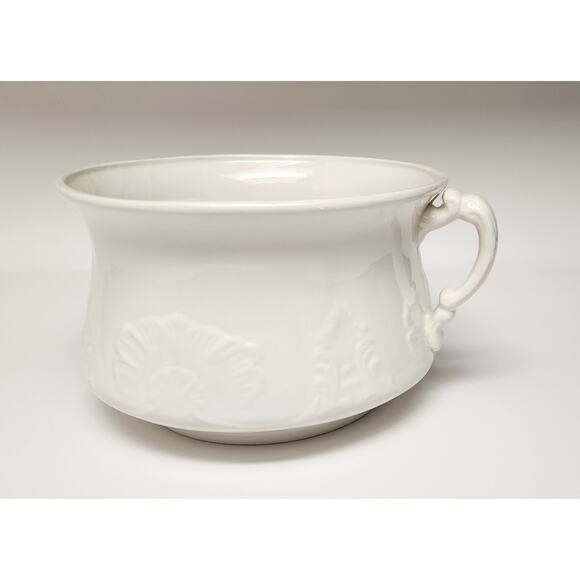 Vintage Antique Semi Porcelain White Chamber Pot W/ Handle German 10.5" - Picture 1 of 7